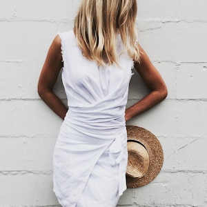 Ziggy Linen Top Tie Styling Detail, White Linen, Wrap Top, Linen Tie Top, Linen Tank image 1