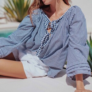 The Sammie Smock Top In Navy Gingham Cotton by LJC Designs image 1