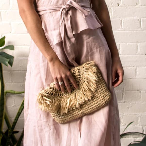 Islander Fringe Organic Raffia Clutch main image 1