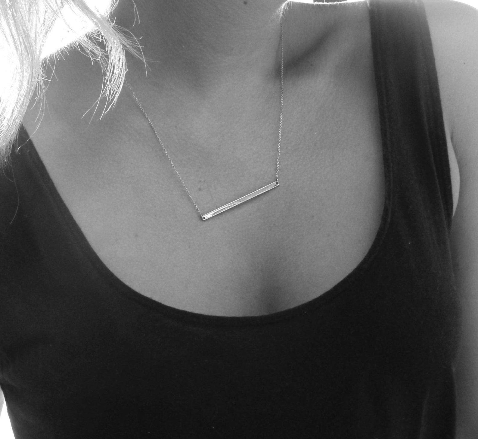 Sterling Silver Bar Necklace Horizontal Hanging Statement Etsy