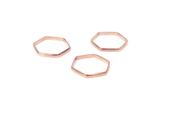 Hexagon Rose Gold Ring Stack- Hexagon Shape Ring, Stack of Three Rings