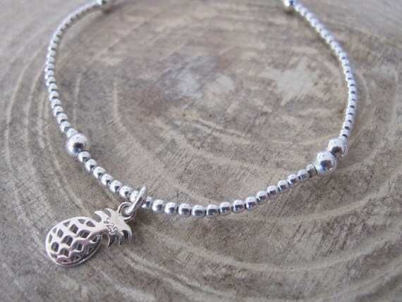Pineapple or Crescent Moon Sterling Silver Charm Bracelet | Etsy