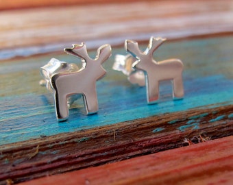 Christmas Reindeer Earrings, Sterling Silver Christmas Earrings