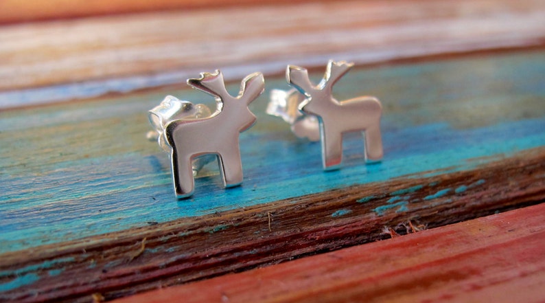 Christmas Reindeer Earrings, Sterling Silver Christmas Earrings image 1