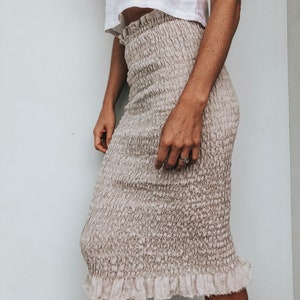 The Bonnie Shirred Midi Linen Skirt, Mini Dress Linen Skirt by LJC Designs image 3