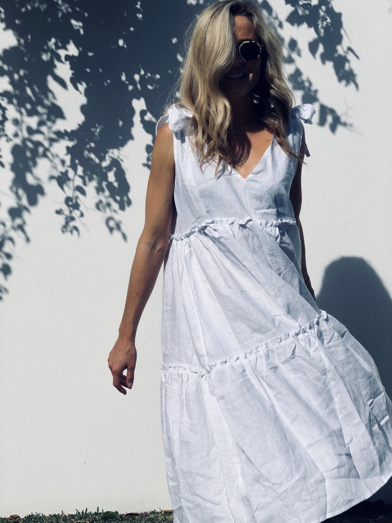 The OSTUNI Dress, Long Linen Tiered Frill Dress by LJC Designs image 5