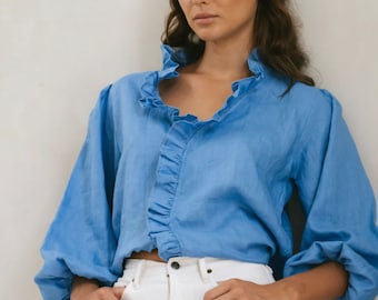 Olive Ruffle Shirt