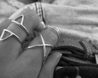 Sterling Silver Ring - Roman Triangle Ring - Tripple Triangle Ring