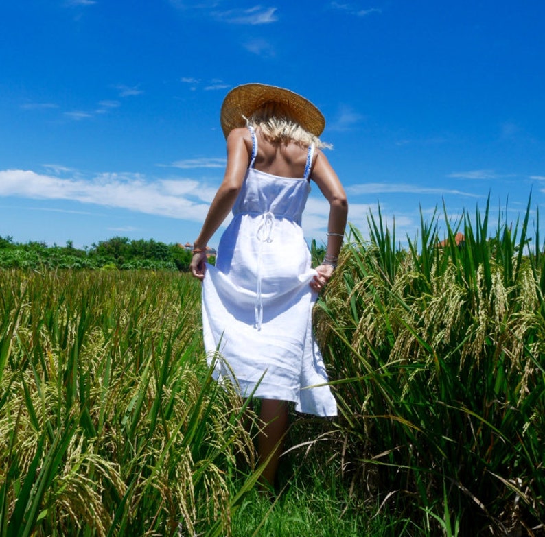 Ladies Fashion White Linen Wrap around Dress Beach Dress Wrap Dress
