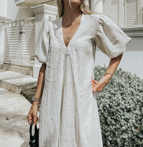 balloon dress for ladies Charlotte Dress, Linen Sleeve global-end_use-Everyday