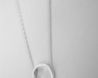 Dainty Silver Necklace, Sterling Silver Circle Necklace - Full Moon Pendant