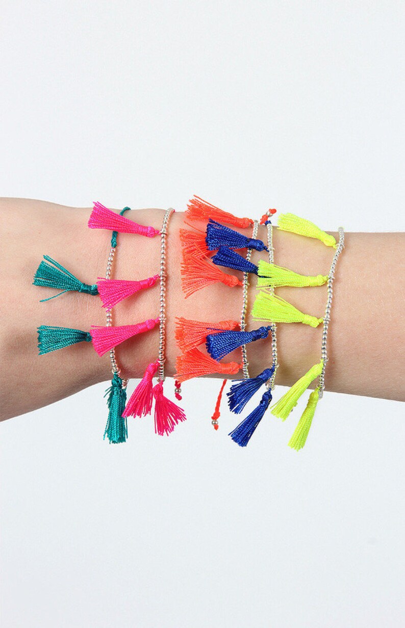 NEON Tassel Cluster Bracelet Silver or Gold Beaded Bracelet Etsy