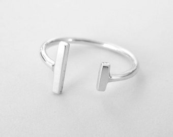 T-Bar Sterling Silver Ring - Knuckle Ring, Silver Double Bar Ring