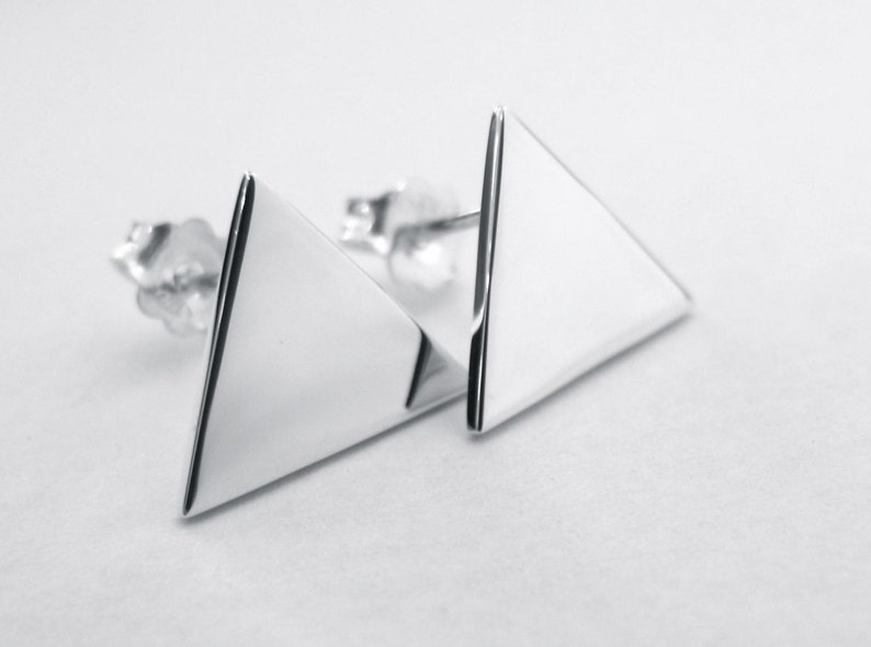 Sterling Silver Triangle Earrings Silver Stud/Post Earrings image 2