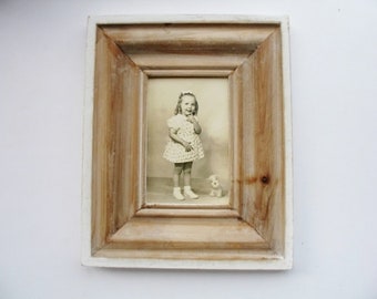 Framed 1950s Photograph Girl and Stuffed Dog Picture Portrait Wall Art