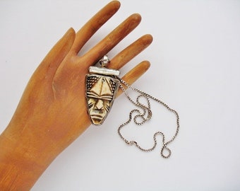 Artisan Made Hand Carved Chokwe Tribal Face Pendant Necklace