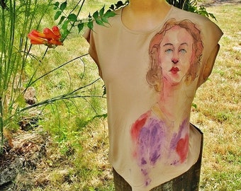 Upcycled Wearable Art Hand Painted Women's Sleeveless Loose Fit Top Blouse  Small