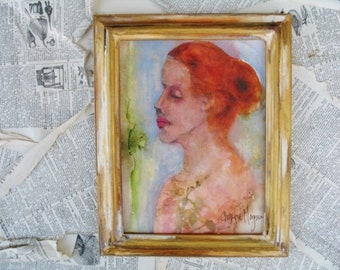 Framed Hand Painted Original Watercolor Eco Print Female Head Profile Portrait "Intoxicating" 8x10 Small Wall Art