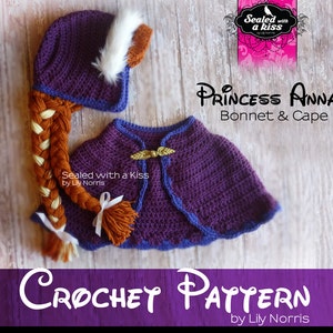 CROCHET PATTERN Princess Anna, Anna hat crochet, Anna inspired costume, Anna Set. (Instant Download)