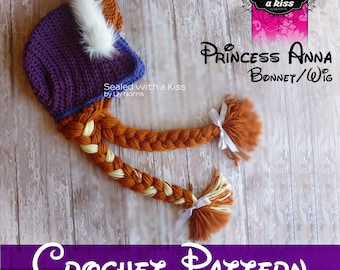 Crochet Princess Anna Bonnet Pattern, Kids Costume (Instant Download)