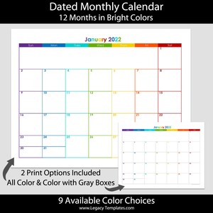 2022  12-Month Bright Colors Landscape Calendar – letter size 8 1/2″ x 11&quot;