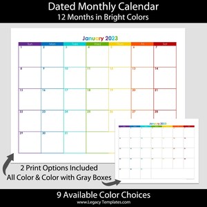 2023  12-Month Bright Colors Landscape Calendar – letter size 8 1/2″ x 11&quot;