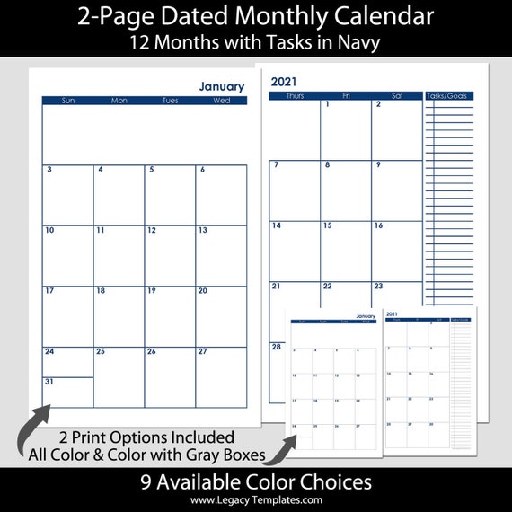 2 page monthly calendar template junor page