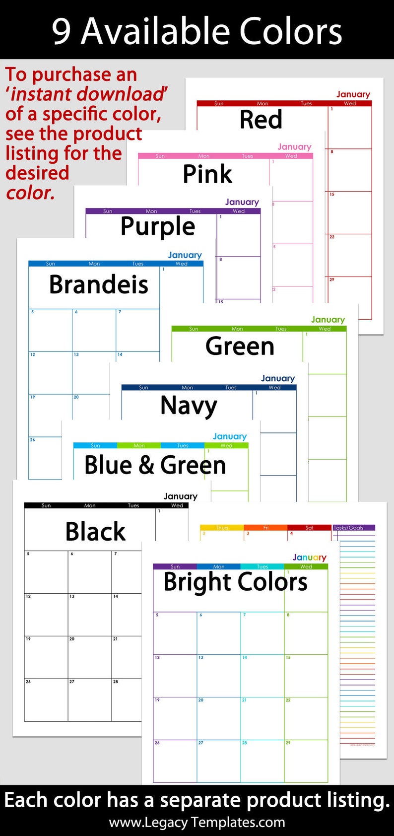 2019 /& 2020 24-Month 2-Page Navy Calendar \u2013 letter size 8 12\u2033 x 11