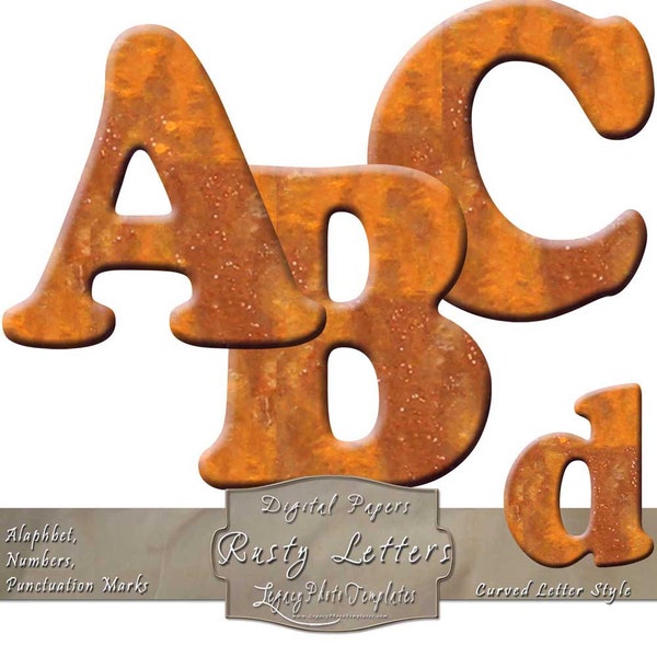 Rusty Metal - Curved Alphabet & Numbers - Digital Scrapbooking Embellishment