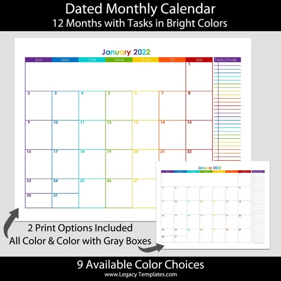 2022 & 2023 24-month Bright Colors Landscape Calendar Letter Size 8 1/2 X  11 - Etsy