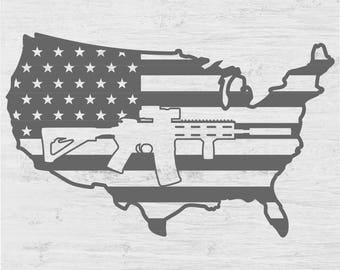 US MAP Flag AR-15 Digital Instant Download for making decals t-shirt vinyl car truck window decal sign cutting printable gun Svg png dxf eps