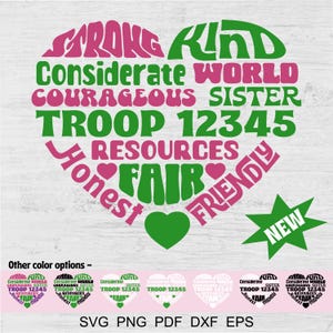 SCOUTS Girl Inspirational Heart Custom Troop Number für Bügelbild Tshirt siebdruck druckbare digitale Dateien svg png pdf eps dxf