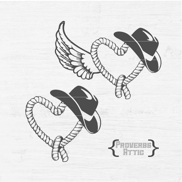 Cowboy Cowgirl Hat on Rope Heart printable screenprint vinyl diy t-shirt decal Digital File Instant Download Svg png jpeg eps dxf