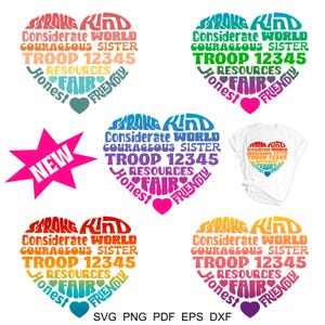 SCOUTS Girl Inspirational Heart Custom Troop Number, drucken oder schneiden Sie digitale Dateien svg png pdf eps dxf