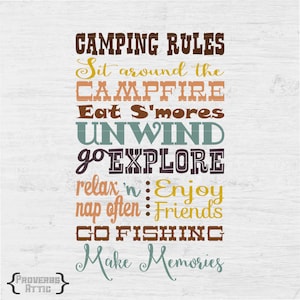 CAMPING RULES campground camp outside sign vinyl art decal cutting printable signs prints Digital Instant Download Svg png eps dxf