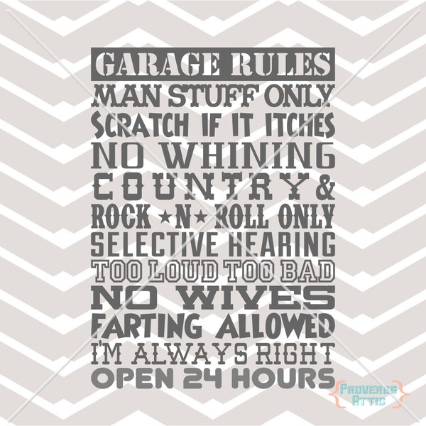 GARAGE RULES shop home house man men door wall sign vinyl art decal cutting printable signs prints Digital Instant Download Svg png eps dxf