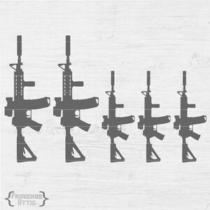 May include: A series of gray silhouette images of rifles, each with a different barrel length, are arranged on a white wood-grain background. The image includes the text "Proverbs Attic" at the bottom.
