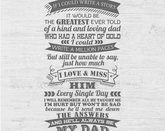 FATHER DAD TRIBUTE Digital File Instant Download Father's Day printable Vinyl Cut print wall art frame card Print Svg png dxf eps