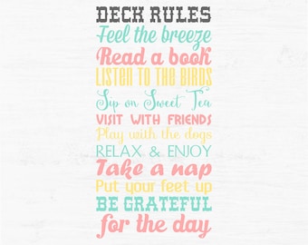 Deck Rules or Porch Patio house outside sign vinyl art decal cutting printable signs prints Digital Instant Download Svg png eps dxf