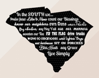 SOUTH CAROLINA In the South We Wand Vinyl Aufkleber schnitt bedruckbares Siebdruck-T-Shirt Laser Patch Digitale Sofort-Download-Svg png eps dxf pdf