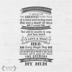 MUM TRIBUTE In Memory Digital File Instant Download Mother’s Day imprimable Vinyl Cut print art frame card Print Svg png dxf eps pdf
