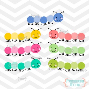 7 Pastel Farbe Caterpillar Baby-Kindergarten Kinder Vinyl-Wandkunst Dekorationsschilder-Digital Instant Download Svg png dxf eps jpeg