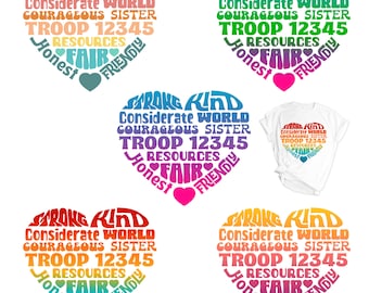 SCOUTS meisje inspirerende hart aangepaste troepennummer, print of knip digitale bestanden svg png pdf eps dxf