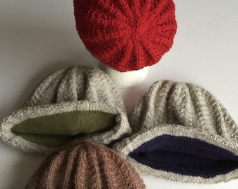 Luxury Lined Warm Winter Hats Hand Knit w/Luxury Lining, Comp!etely Reversible.