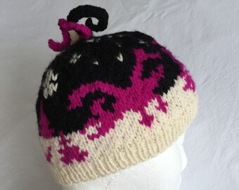 Trot Jump Run Original Design Hand Knit Three Horses Hat