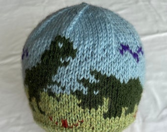 Dinosaurs Stocking Cap, Winter Hat, Beanie Dinos Winter Hat, Hand Knit