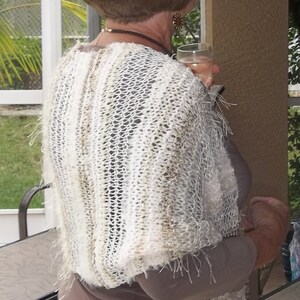 One of a Kind Fashion Shawl, Stole Hand Knit, Winter White image 1