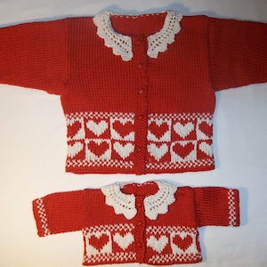 Valentine's Sweater, Matching Girl & American Girl Doll, Hand Knit, Cotton image 1