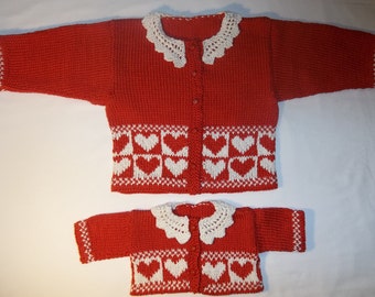 Valentine's Sweater, Matching Girl & American Girl Doll, Hand Knit, Cotton