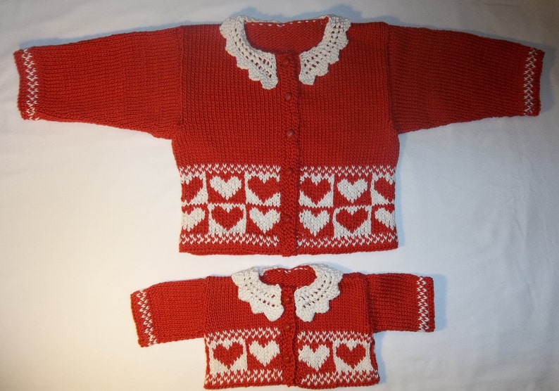 Valentine's Sweater, Matching Girl & American Girl Doll, Hand Knit, Cotton image 1
